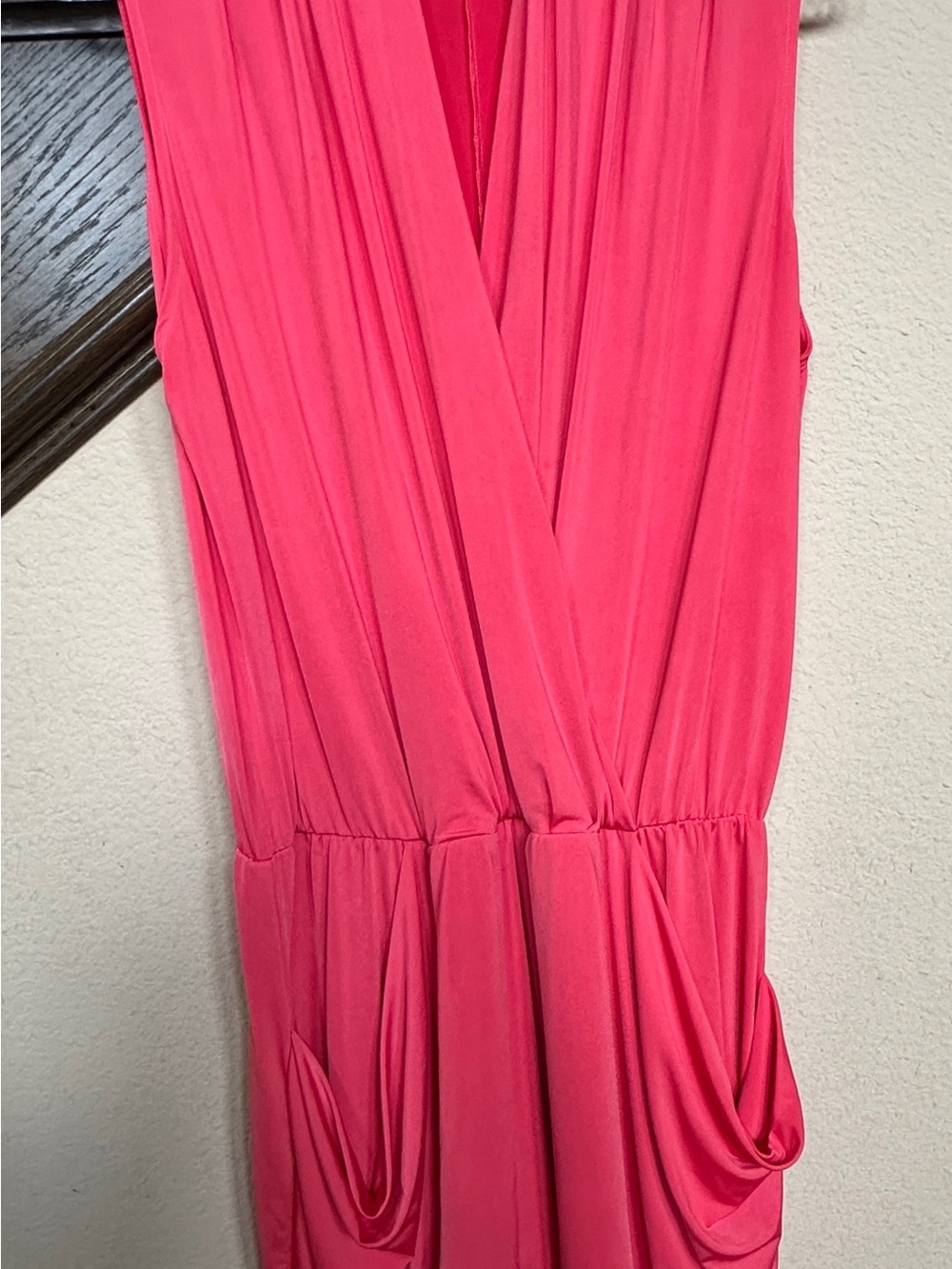 RACHEL Rachel Roy Coral-Red V-Neck Draped Dress Large L Pockets Summer vacation